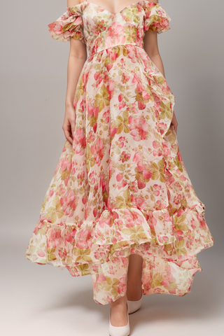 Geneviève fruit-print ruffled maxi dress