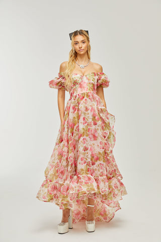 Geneviève fruit-print ruffled maxi dress