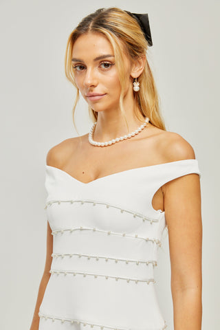 Priscille white faux-pearl mini dress