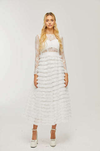 Philippine lace layered high-waisted midi dress