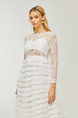 Philippine lace layered high-waisted midi dress