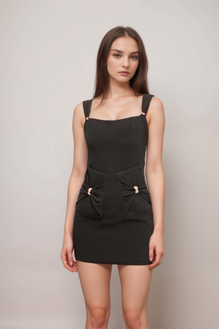 Aélis black pleat-detail embellished mini dress