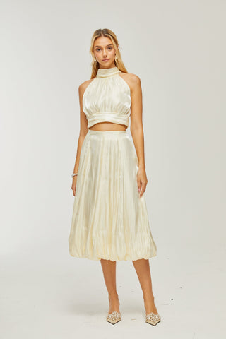 Céline white pleated top & skirt matching set