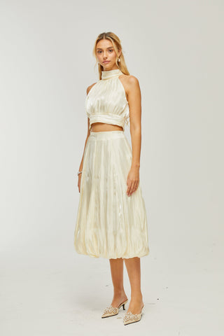 Céline white pleated top & skirt matching set