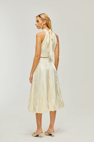 Céline white pleated top & skirt matching set