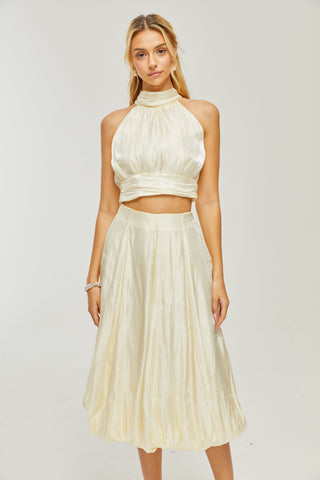 Céline white pleated top & skirt matching set