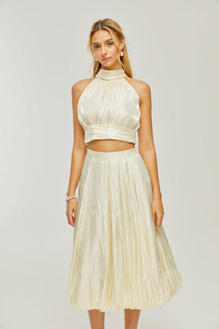 Céline white pleated top & skirt matching set