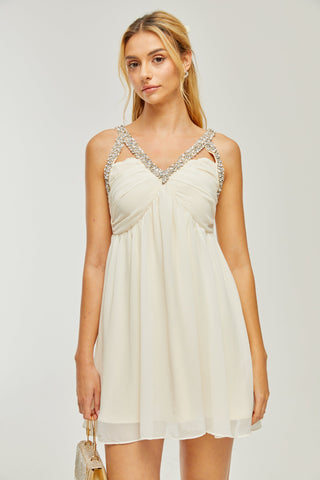 Roseline crystal-embellished V-neck dress