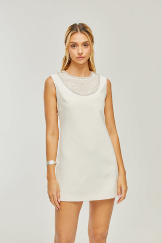 Yvonne sleeveless faux-pearl mini dress