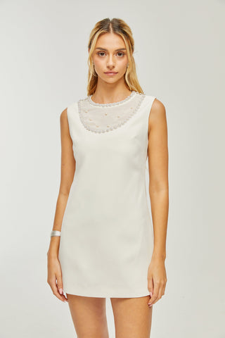 Yvonne sleeveless faux-pearl mini dress