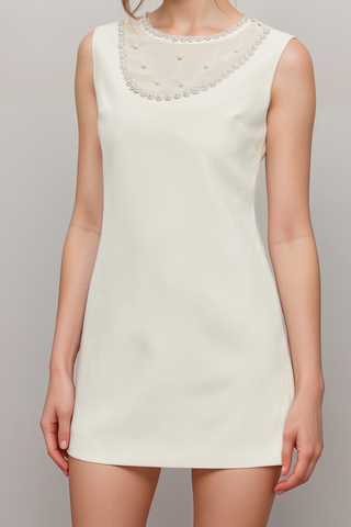 Yvonne sleeveless faux-pearl mini dress