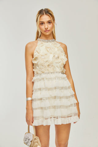 Lavinia embellished floral tiered dress