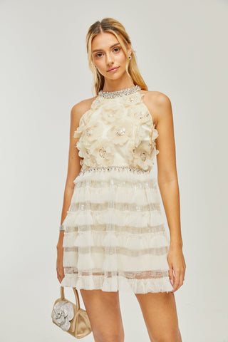 Lavinia embellished floral tiered dress