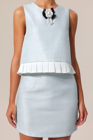 nicola Flowers Sleeve less Top Skirt Two-Piece Set in mint