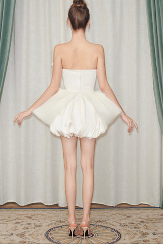 Flower Bud Mini Dress In White