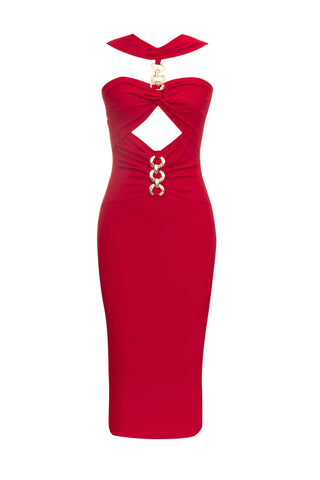 Embellished cutout midi dresses in red