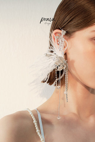 Feather Crystal Embellished Drop Earrings