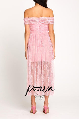 Cutout mesh midi dresses in pink