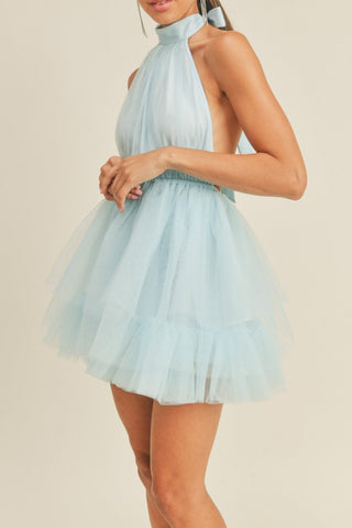 Sabina Backless Halter Mini Tulle Dress