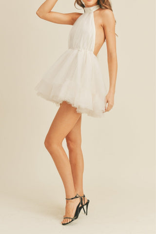 Sabina Backless Halter Mini Tulle Dress