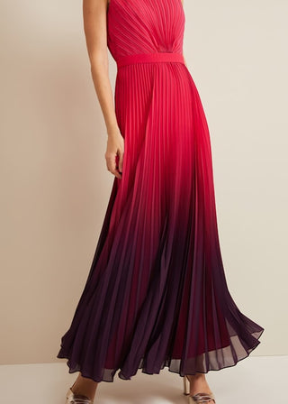 ombre pleated draped maxi dress