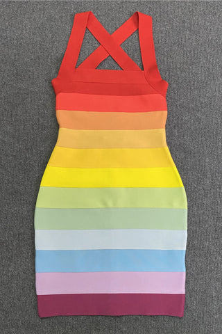 Rainbow sleeveless bandage mini dresses