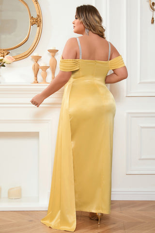 Satin drape high split midi dresses in yellow