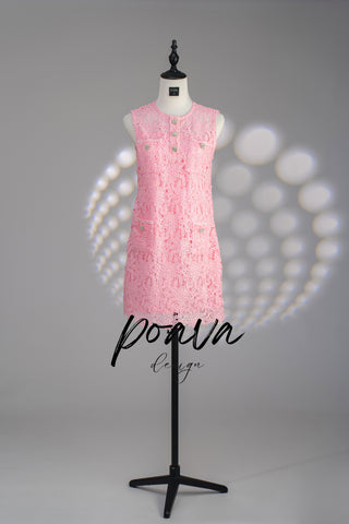 Lace embellished floral mini dress in pink