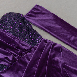 one shoulder sequin-embellished velvet maxi dress in purple