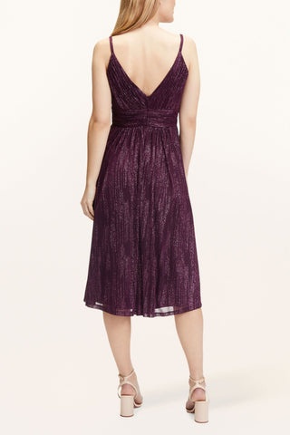 v-neckline cocktail midi dress in bordeaux