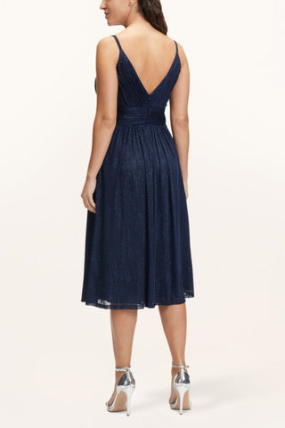 v-neckline Cocktail midi Dress in night blue