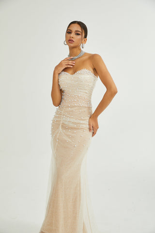 Sabine faux pearl-embellished maxi dress