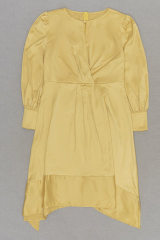 Satin long sleeve midi dresses in yellow