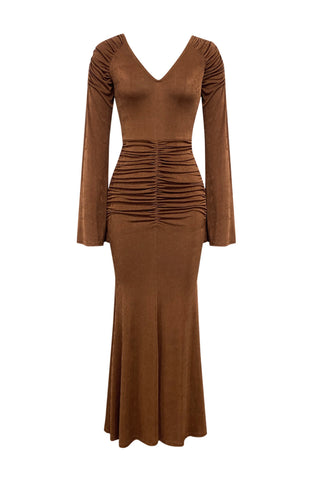 Long sleeve mermaid maxi dress in brown