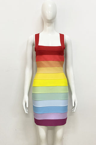 Rainbow sleeveless bandage mini dresses