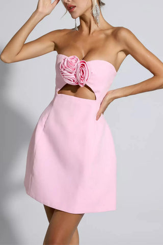 STRAPLESS CUTOUT MINI DRESS IN PINK