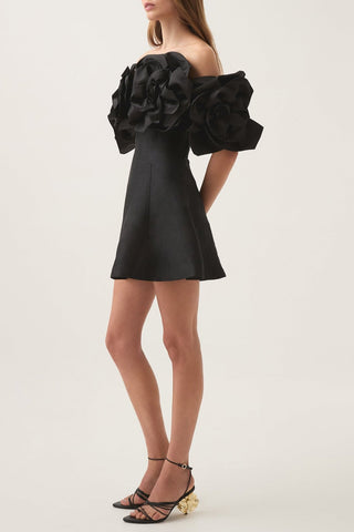 Etta flower strapless mini dress in black