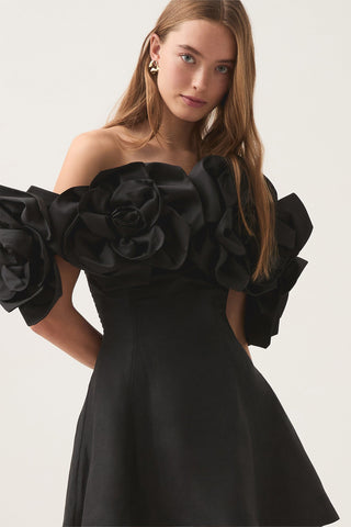 Etta flower strapless mini dress in black