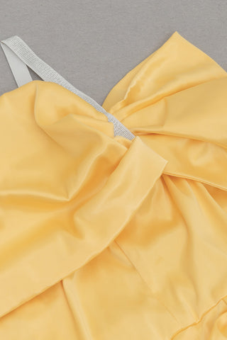 Satin drape high split midi dresses in yellow