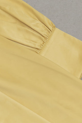 Satin long sleeve midi dresses in yellow