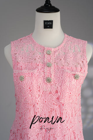 Lace embellished floral mini dress in pink