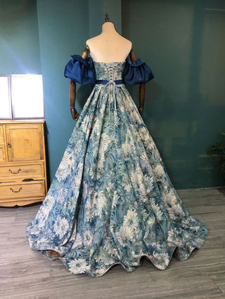 Unique A line satin prom dress