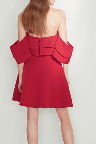 ruffle sleeveless mini dress in red