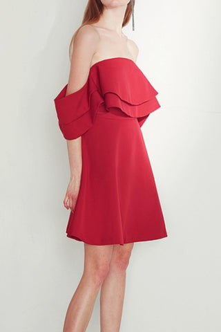 ruffle sleeveless mini dress in red