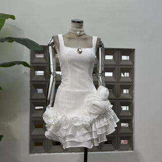 renata square neck flower velvet mini dress