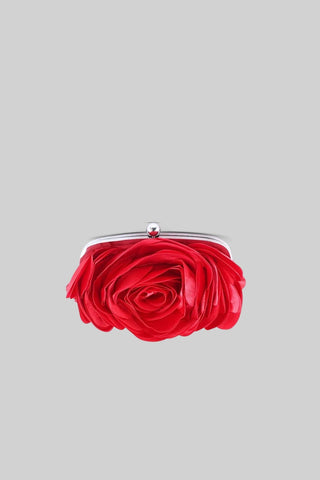 Satin Flower Clutch - Red