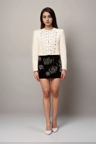 Nerina white crystal-embellished tweed jacket