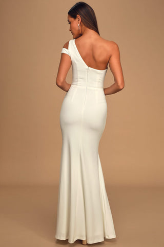 White One-Shoulder Mermaid Maxi Dress