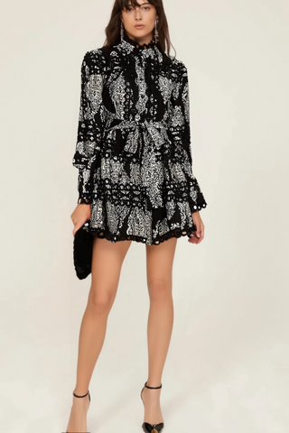 Bérengère black pattern-print mini dress