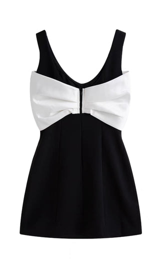 BOW V-NECK SLEEVELESS MINI DRESS IN BLACK